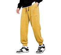 Duohropke Pantalon décontracté pour homme - Style rétro japonais - En velours côtelé - Taille élastique - Coupe ample - Droit - Baggy Homme - Pantalon de jogging, jaune, XXL