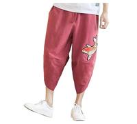 Duohropke Pantalon en lin pour homme - Pantalon 3/4 - Bermuda d'été - Short trois quarts - Pantalon de loisirs - Pantalon court en lin - Taille élastique - Pantalon de jogging - Pantalon de jogging