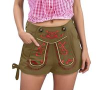 Duohropke Pantalon traditionnel bavarois en cuir pour femme - Avec poches - Style rétro - Pour fête de la bière - Avec fermeture éclair, Vert kaki, L