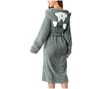 Duohropke Peignoir de sauna pour femme - En coton éponge - Super doux - Pour l'hiver - Avec capuche - Avec renard, vert, XL