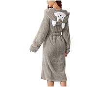 Duohropke Peignoir de sauna pour femme - En coton éponge - Super doux - Pour l'hiver - Avec capuche - Avec renard, gris, S