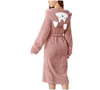 Duohropke Peignoir de sauna pour femme - En coton éponge - Super doux - Pour l'hiver - Avec capuche - Avec renard, Rose, S