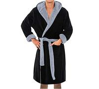 Duohropke Peignoir en coton éponge pour homme - Grande taille - Avec capuche - Court - Longueur genou - Sauna - Peignoir de chambre - Manteau de sauna, Noir , 3XL