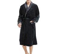 Duohropke Peignoir en polaire douillette pour homme - Avec capuche et poches - Long et doux - Manteau de sauna en peluche chaude - Robe douce avec col en V profond, gris, 3XL