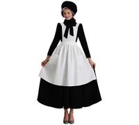 Duohropke Pioneer Prairie Robe à fleurs pour femme avec tablier et bonnet Pilgrim - Robe coloniale - Costume de soubrette filles - Vêtements historiques années 1800 - Robe longue - Robe décontractée