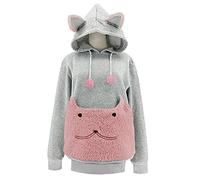 Duohropke Pull à capuche pour femme avec chat - En polaire - Décontracté - Avec grandes poches - Décontracté - Confortable, Rose, XXL