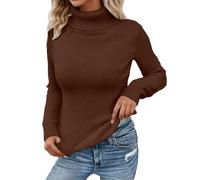Duohropke Pull à col roulé pour femme - Pull thermique doublé en polaire - Pull en tricot - Coupe ajustée - Col roulé - Sous-vêtements thermiques - Chaud - Manches longues - Décontracté, café, M