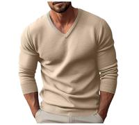 Duohropke Pull décontracté pour homme - Col en V - Laine et cachemire - Pull d'hiver, beige, M