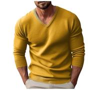 Duohropke Pull décontracté pour homme - Col en V - Laine et cachemire - Pull d'hiver, jaune, L