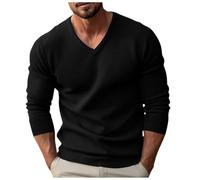 Duohropke Pull décontracté pour homme - Col en V - Laine et cachemire - Pull d'hiver, Noir , 3XL