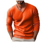 Duohropke Pull décontracté pour homme - Col en V - Laine et cachemire - Pull d'hiver, Orange, XXL