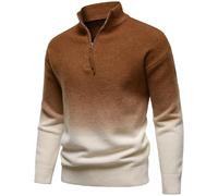 Duohropke Pull en tricot pour homme - Col rond - Dégradé de couleur - Manches longues - Coupe ajustée - Confortable - Pour le travail - Haut de gym - Course - Haut classique et tendance, 01 - Marron