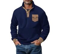 Duohropke Pull polaire pour homme - Hiver 1/4 - Pull rétro - Pull léger avec poche poitrine - Col montant - Pull chaud - Pull d'hiver tactique - Pull de travail à manches longues, bleu marine, XL
