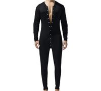Duohropke Pyjama en combinaison pour homme une pièce Henley tout corps jumpsuit sous-vêtements thermiques stretch, 05 noir., XL