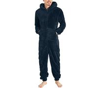 Duohropke Pyjama en molleton en peluche pour homme, ensemble en une pièce, onesie, tenue de maison confortable, costume pelucheux, pyjama en peluche, combinaison longue, loungewear, ensemble chaud et
