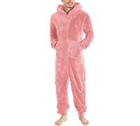 Duohropke Pyjama en molleton en peluche pour homme, ensemble en une pièce, onesie, tenue de maison confortable, costume pelucheux, pyjama en peluche, combinaison longue, loungewear, ensemble chaud et