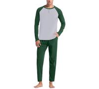 Duohropke Pyjama long en coton pour homme - Manches longues - Avec poche - Pantalon de pyjama - Ensemble 2 pièces - Multicolore, vert, XL