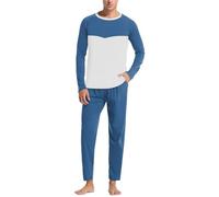Duohropke Pyjama pour homme, pyjama en coton 2 pièces long pyjamas vêtements de nuit chemise à manches longues et pantalon de salon, vêtements de détente super doux, bleu, M