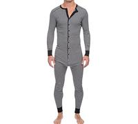 Duohropke Pyjamas en une pièce pour homme, combinaison, pantalon de pyjama, sous-vêtements thermiques extensibles, Henley, jumpsuit, gris, S