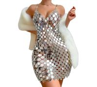 Duohropke Robe à paillettes pour femme - Robe sexy latine Rumba Salsa - Costume de danse du ventre - Robe de fête brillante - Robe de soirée - Costume de danse, Argent (Silver), XS