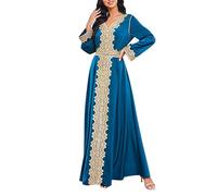 Duohropke Robe arabe brodée à manches longues pour femme - Islam Jilbab - Pour femme musulmane - Automne - Mariage - Caftan - Tunique Abaya Dubaï - Robe de soirée musulmane - Longueur cheville -