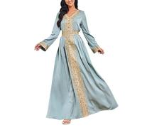 Duohropke Robe arabe brodée à manches longues pour femme - Islam Jilbab - Pour femme musulmane - Automne - Mariage - Caftan - Tunique Abaya Dubaï - Robe de soirée musulmane - Longueur cheville -