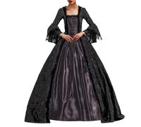 Duohropke Robe baroque pour femme - Vêtement médiéval - Élégante robe gothique à lacets - Robe longue à manches longues - Robe longue - Robe de cocktail rétro pour Halloween et carnaval