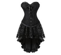 Duohropke Robe corset élégante pour femme - Robe corset gothique steampunk - Robe de soirée - Col en V - Mini robe asymétrique - Robe médiévale - Robe de fête en dentelle - Robe de bal, Noir , XS