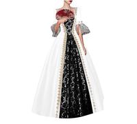 Duohropke Robe de bal rococo pour femme Robe gothique victorienne Costume Robe longue médiévale Multicouche Dentelle Vintage Princesse Cosplay Robe longue jusqu'au sol, 04 blanc., S