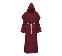 Duohropke Robe de moine pour homme avec capuche et croix, costume de moine prêtre, costume médiéval, costume de renaissance pour homme, robe à capuche, robe de moine, costume d'Halloween pour homme,