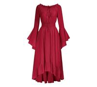 Duohropke Robe de Moyen Âge pour Femme Longue Renaissance Corset Sans Manches Robe Lacets Maxi Gothique Vêtement Robe de Sorcière Robe de Mariage Médiévale Robe de Fête Pour Halloween Carnaval, rouge