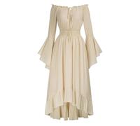 Duohropke Robe de Moyen Âge pour Femme Longue Renaissance Corset Sans Manches Robe Lacets Maxi Gothique Vêtement Robe de Sorcière Robe de Mariage Médiévale Robe de Fête Pour Halloween Carnaval, beige