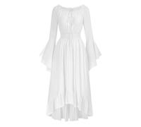 Duohropke Robe de Moyen Âge pour Femme Longue Renaissance Corset Sans Manches Robe Lacets Maxi Gothique Vêtement Robe de Sorcière Robe de Mariage Médiévale Robe de Fête Pour Halloween Carnaval, Blanc