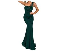 Duohropke Robe de soirée longue élégante à paillettes pour femme - Robe de cocktail avec une manche - Taille haute - Robe de bal - Robe de mariée - Robe de fête - Robe de Noël - Robe de fête