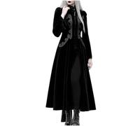 Duohropke Robe gothique Renaissance pour femme - Trench - Robe en velours - Longue - Manteau d'hiver jusqu'au sol - Manteau en laine - Manches longues - Col montant - Robe de cocktail - Pardessus