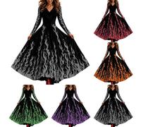 Duohropke Robe Maxi Femme Squelette Effrayant, Tenue mariée Vampire, Coupe Swing rétro, Robe Longue pour Carnaval