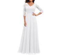 Duohropke Robe pour femme - Invité de mariage - Robe longue - Robe festive élégante en dentelle - Robe de bal - Robe de soirée pour mariage - Robe de cocktail - Col en V - Robe d'été - Broderie