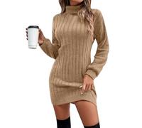 Duohropke Robe pull pour femme - Manches longues - Couleur unie - Col roulé - Pull en tricot - Coupe ajustée - Mini robe d'automne - Robe décontractée - Pull long - Robe tunique, kaki, S
