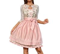 Duohropke Robe traditionnelle pour femme Oktoberfest - Robe midi Dirndl longue Renaissance pas cher élégant Costume bavarois à manches courtes Robe de bière Grandes tailles Robe Dirndl Cosplay, Rose