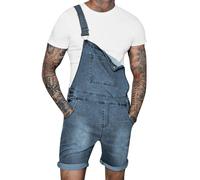 Duohropke Salopette en jean pour homme - Salopette courte en jean pour homme - Salopette courte en jean - Combinaison à bretelles - Pantalon en jean, bleu clair, L