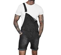 Duohropke Salopette en jean pour homme - Salopette courte en jean pour homme - Salopette courte en jean - Combinaison à bretelles - Pantalon en jean, gris, XXL