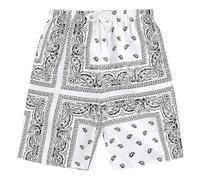 Duohropke Short de bain pour homme - Motif cachemire - Imprimé graphique rétro - Short de plage avec cordon de serrage - Pour les loisirs, la gym, le basket-ball, la course - Style bohème, Blanc., XS