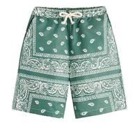 Duohropke Short de bain pour homme - Motif cachemire - Imprimé graphique rétro - Short de plage avec cordon de serrage - Pour les loisirs, la gym, le basket-ball, la course - Style bohème, Vert foncé