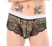Duohropke Sous-vêtements en maille pour homme - Culotte sans couture - Culotte hipsters - Sous-vêtements extensibles - Taille basse - Dentelle - Nœud - String court, transparent, 3XL