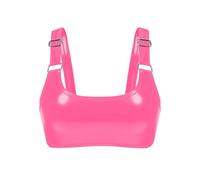 Duohropke Soutien-gorge ouvert pour femme - Effet mouillé - Brillant - Haut court - En cuir synthétique - Sans manches - Culotte sexy - En cuir verni - Lingerie en latex, Rose, 3XL