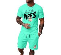 Duohropke Survêtement de loisirs pour homme - Imprimé d'été à manches courtes - Ensemble confortable et décontracté - Deux pièces - Décontracté - Loisirs - Combinaison d'été - Style ancien - Style