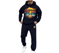 Duohropke Survêtement de sport pour homme - Graphique - Confortable - Avec imprimé des lettres - Sweat à capuche et pantalon de jogging - Survêtement sportif - 2 pièces - Survêtement de maison