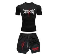 Duohropke Survêtement pour homme avec imprimé araignée - T-shirt de compression et doublure de compression 2 en 1 - Short - Ensemble de deux pièces - T-shirt de course à pied pour le gymnase à séchage