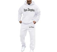 Duohropke Survêtement pour homme - Los Angeles - Imprimé - Ensemble de survêtement ample à capuche et pantalon de jogging Y2K Hip Hop Streetwear - Unisexe - Pull décontracté - 2 pièces, Blanc., M