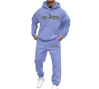 Duohropke Survêtement pour homme - Los Angeles - Imprimé - Ensemble de survêtement ample à capuche et pantalon de jogging Y2K Hip Hop Streetwear - Unisexe - Pull décontracté - 2 pièces, bleu ciel, XL